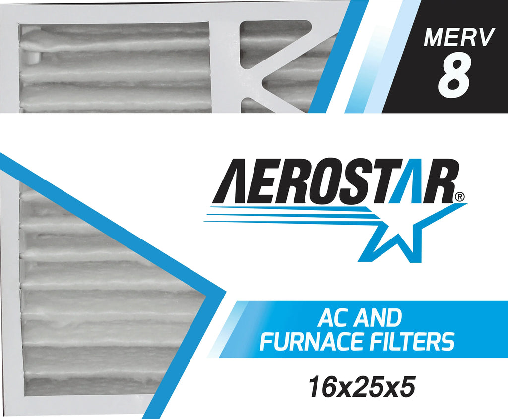 Aerostar 16x25x5 MERV  8, Carrier Replacement Pleated Air Filter, 16x25x5, Box of 2