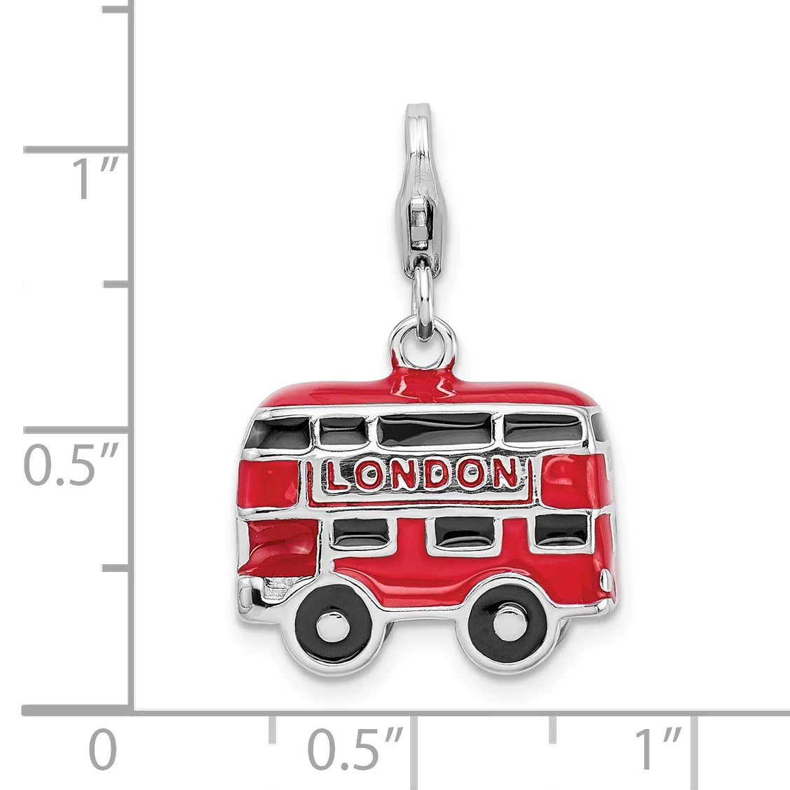 Sterling Silver 3-D Enameled Double Decker London Bus Lobster Clasp Bracelet Charm