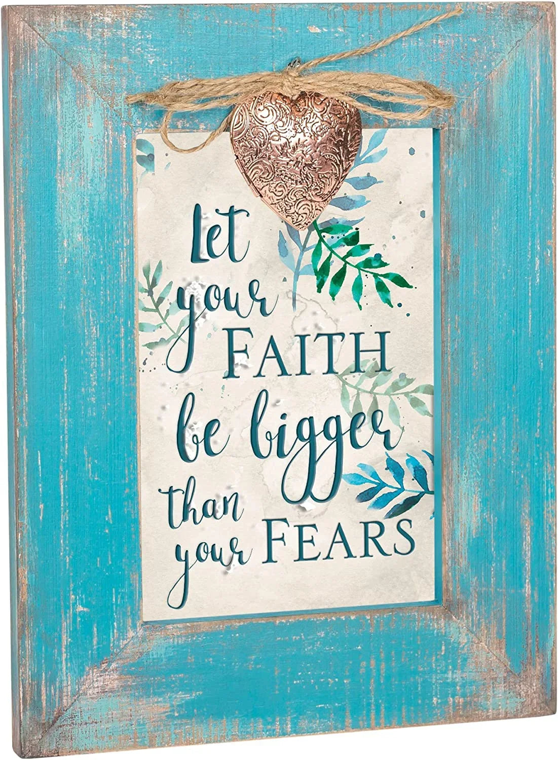 Let Your Faith Be Bigger Than Fears Teal Distressed Locket Easel Back Picture Frame