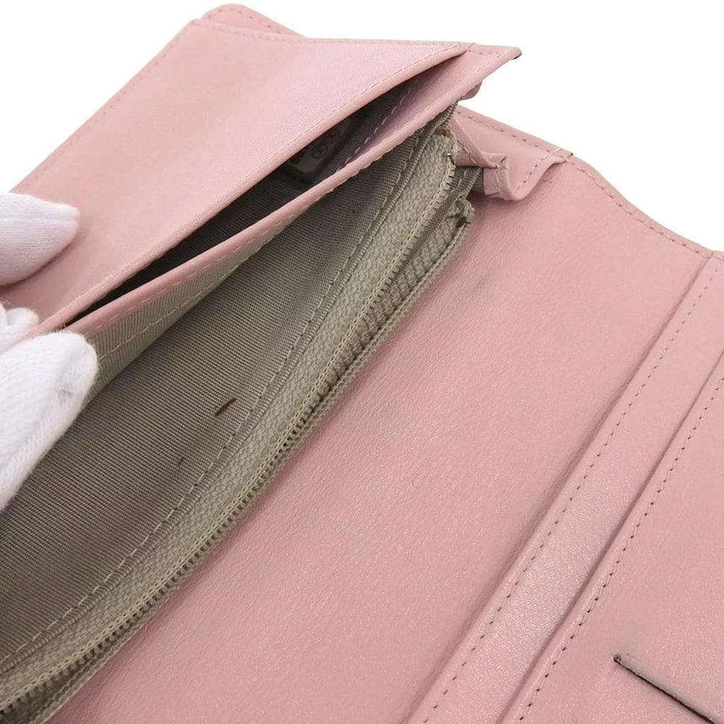 Pre-Owned Chanel CHANEL logo here mark bi-fold long wallet caviar skin pink A48651 16 model (Good)