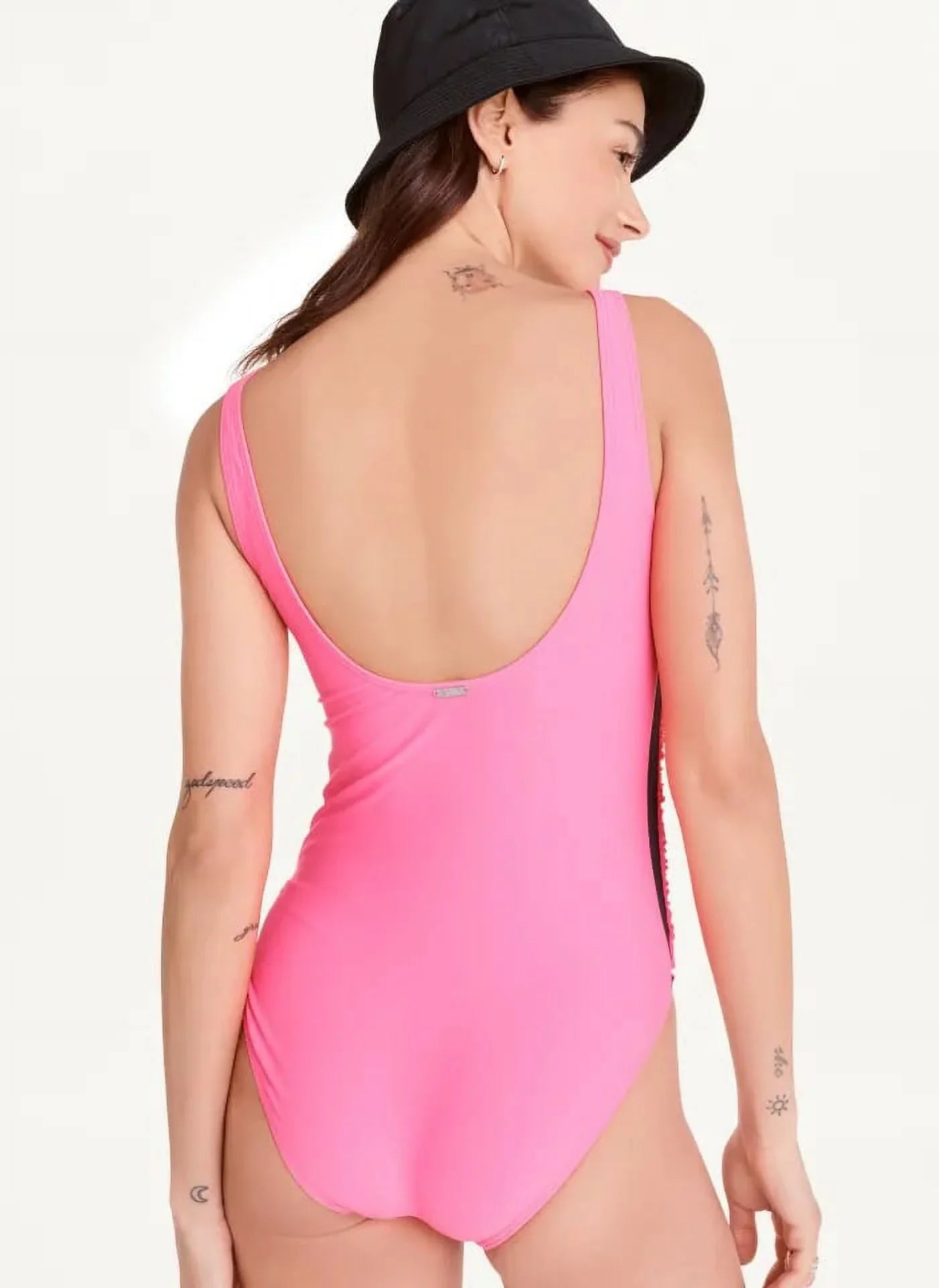 DKNY NEON PINK Ruched Mesh-Contrast One-Piece Swimsuit, US 10