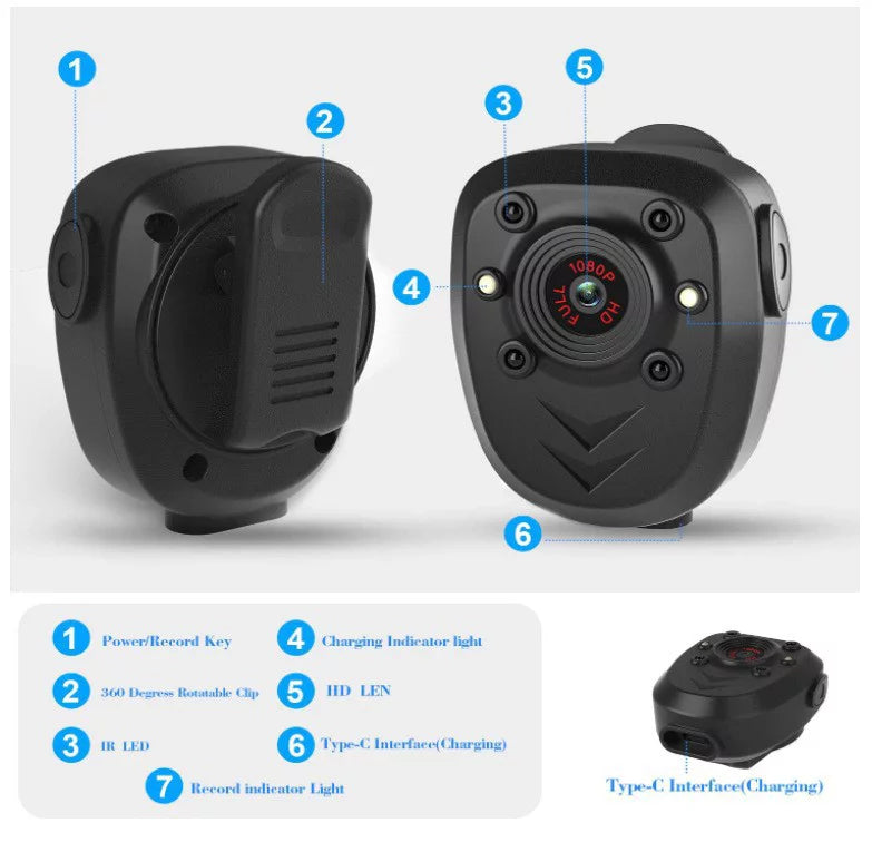Mini Body Camera Video Recorder, Wearable Police Body cam with Night Vision, Built-in 32GB Memory Card, HD1080P,Record Video,Night Vision, 4-6HR Battery Life, Law Enforcement, Security Guard, Home