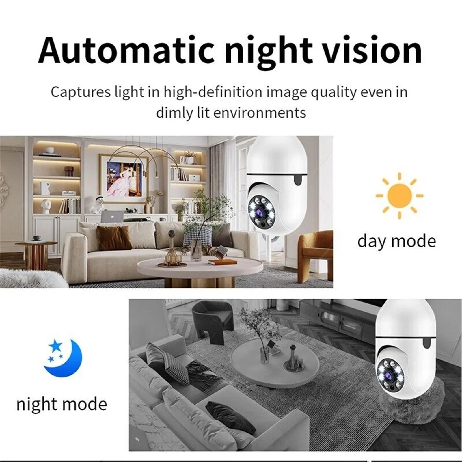 2PCS Wireless Security Camera, WIFI IP Camera, E27 Light Bulb 1080P HD Security Monitor Cam with Infrared Night Vision, White (Supports 2.4G &5G Wi-Fi)