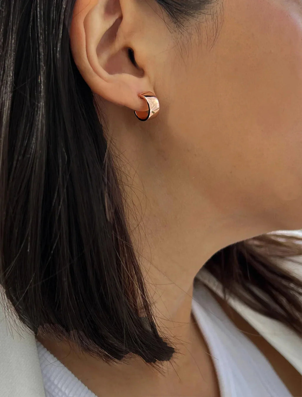 BOSS 18K ROSE GOLD OVER STERLING SILVER CHUBBY MINI HOOP EARRINGS
