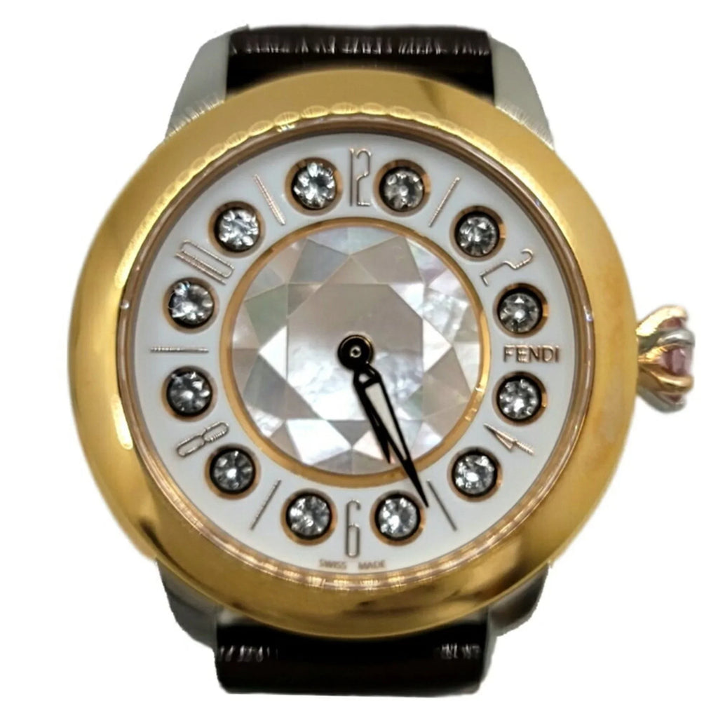 Pre-Owned FENDI Fendi Eye Shine Enamel Belt SS 3 Colors Quartz Brown Watch Clock Fashionable Shell Black Spinel Topaz Women's (Like New)