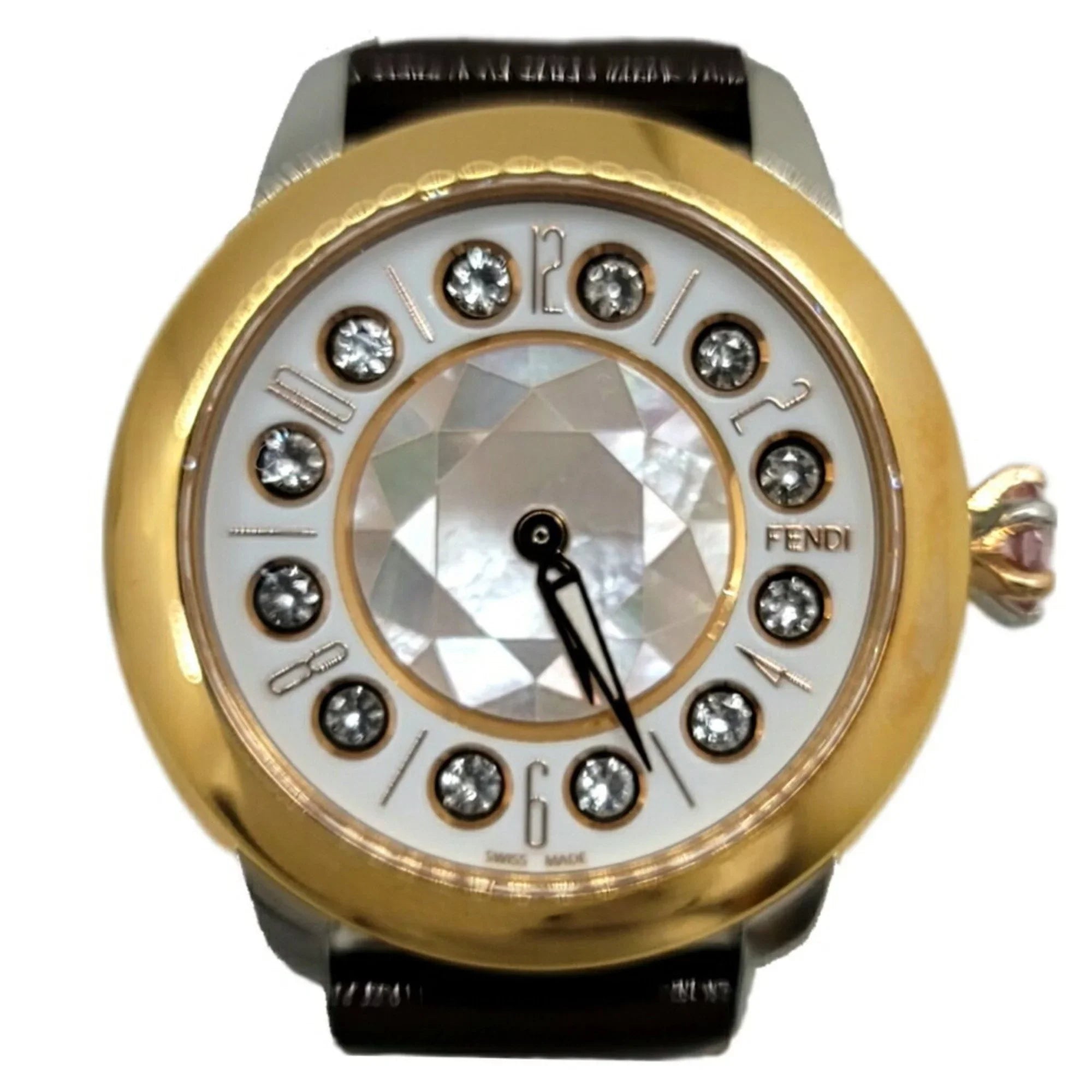 Pre-Owned FENDI Fendi Eye Shine Enamel Belt SS 3 Colors Quartz Brown Watch Clock Fashionable Shell Black Spinel Topaz Women's (Like New)