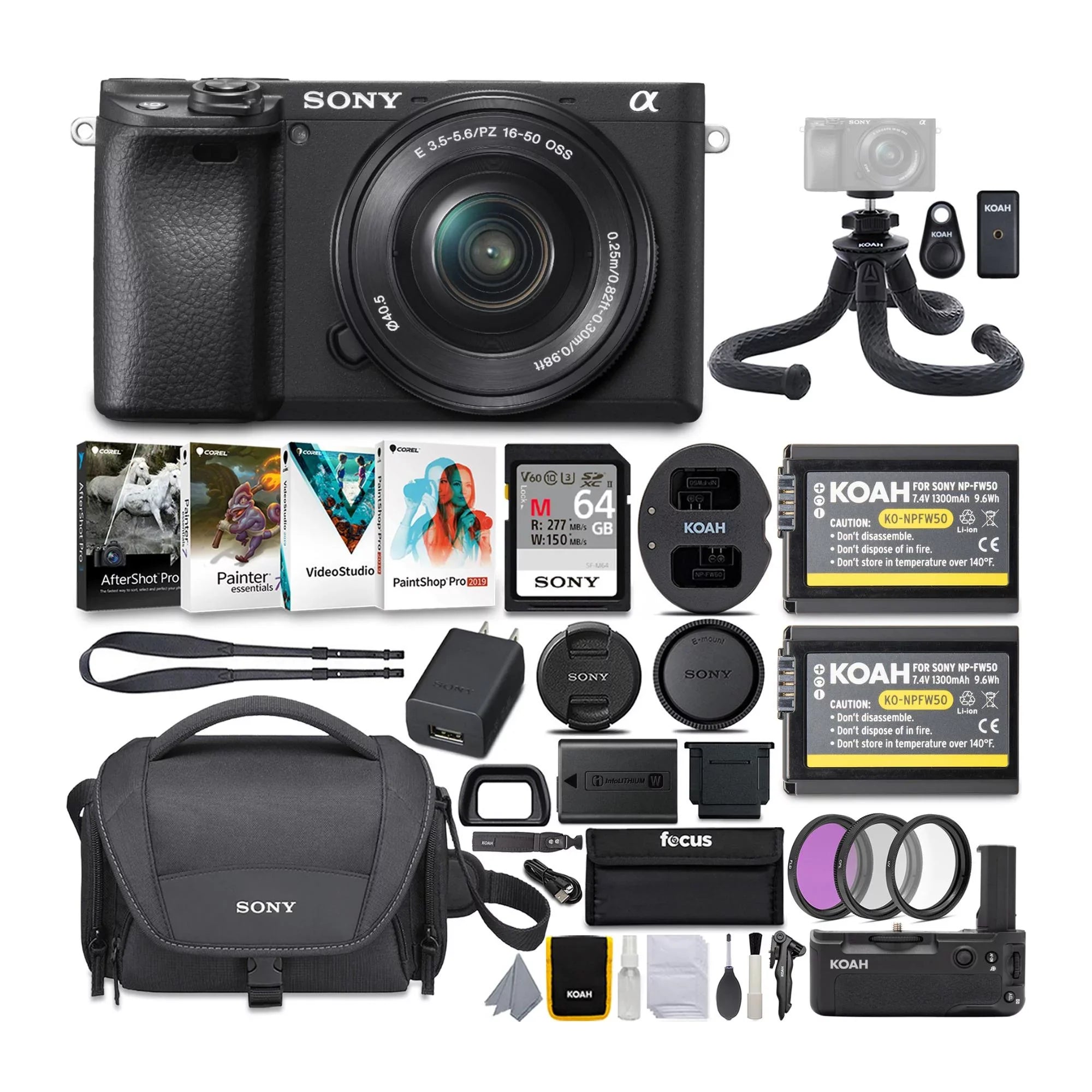 ILCE6400L/B Mirrorless Digital Camera with 16-50mm (Black) Holiday Bundle