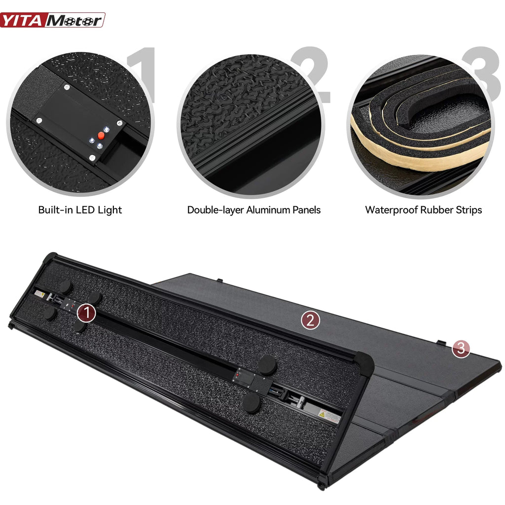 Ledkingdomus 8 ft 96.3" Bed Tonneau Cover Soft Quad-Fold for 2002-2023 Dodge Ram 1500 2500 3500