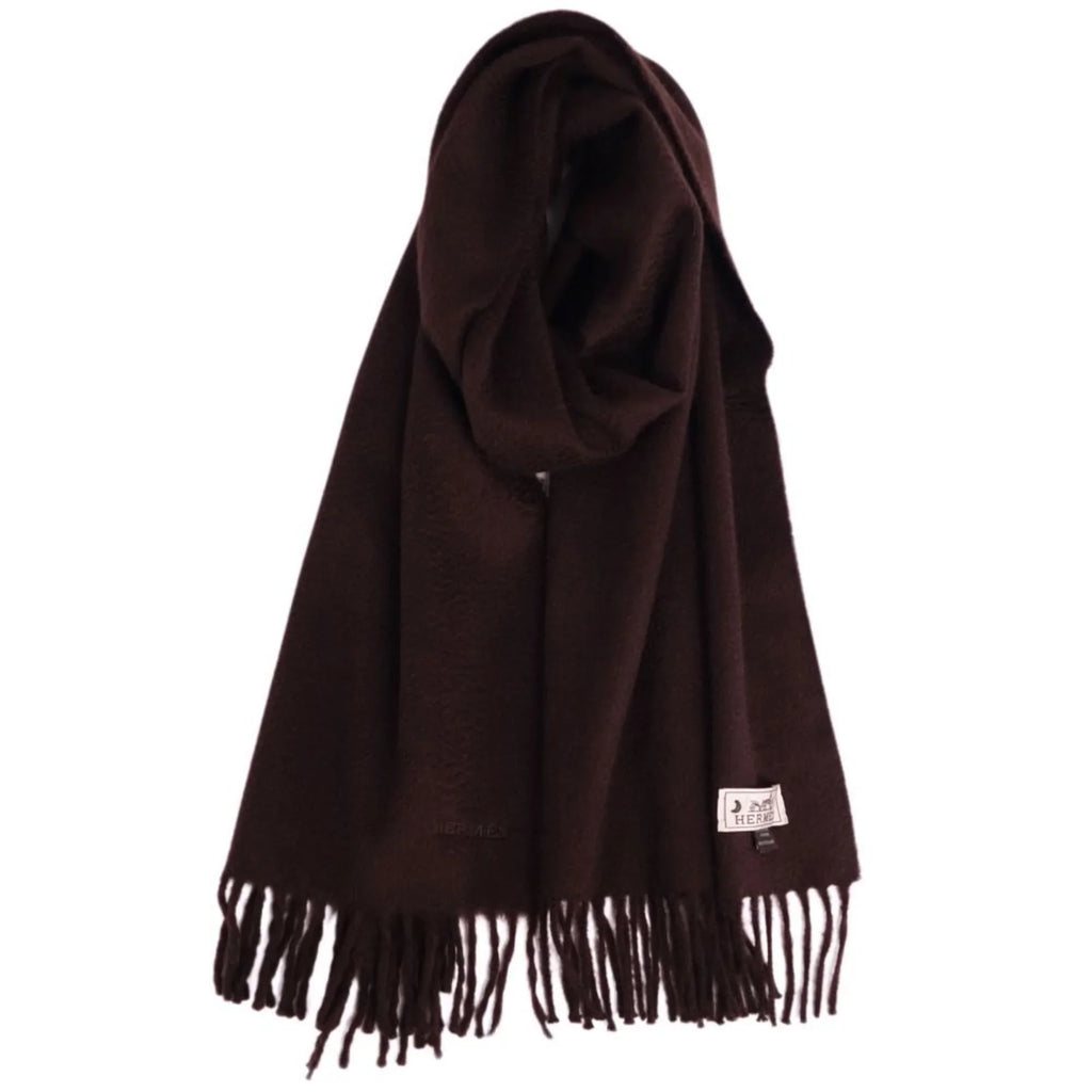 Pre-Owned HERMES scarf 100% cashmere embroidery men's women's dark brown (Good)