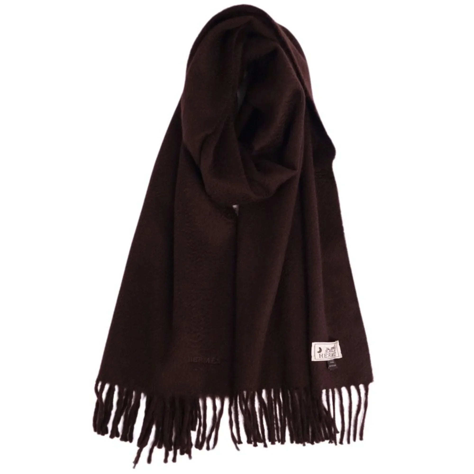 Pre-Owned HERMES scarf 100% cashmere embroidery men's women's dark brown (Good)