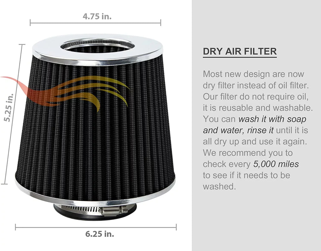 Rtunes Racing Short Ram Air Intake Kit + Filter Combo BLACK Compatible For 03-10 Dodge Dakota 3.7L 4.7L â€¦