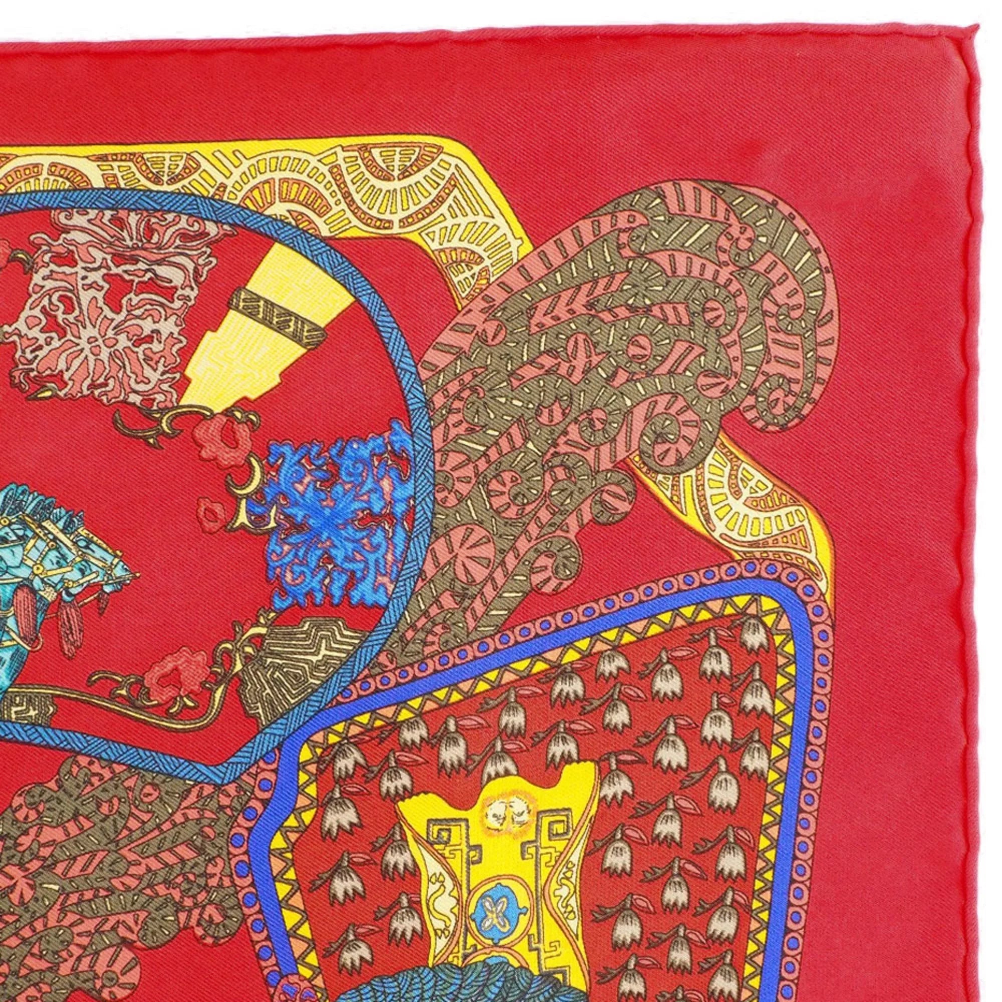 Pre-Owned Hermes Carré 45 ART des STEPPS Step Art Silk Red Women's Scarf (Like New)
