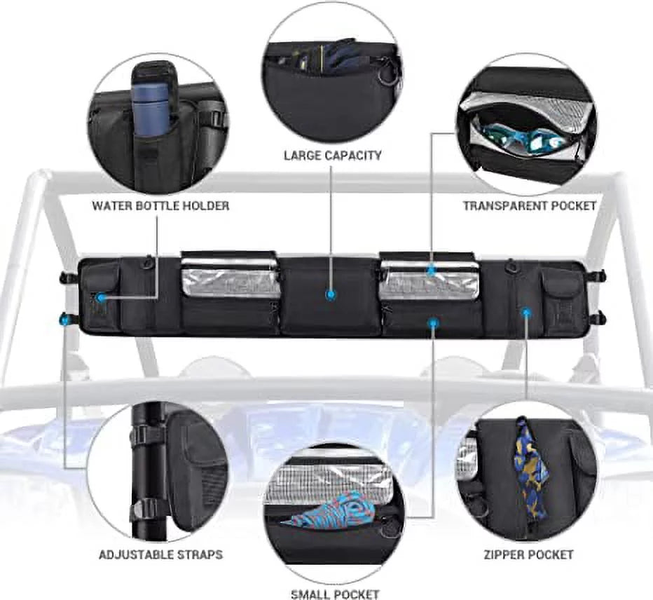 MICTUNING UTV Roll Cage Organizer, Cargo Rear Storage Bag Gear Bags, Tools Storage Solution for Most Full Size UTVs, Polaris, Yamaha and Kawasaki UTVs Black