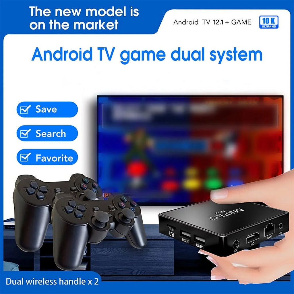 Game TV Box M8 Pro Mini Android and Game Dual System with 10000+ Retor Game Wireless Controllers 100M 4K TV Box