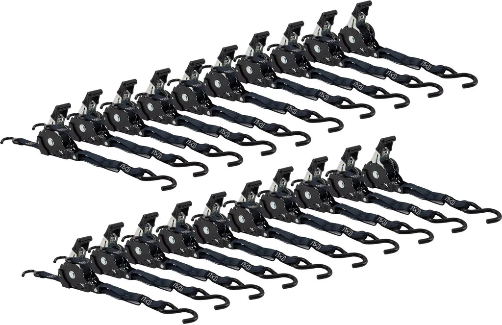 Auto Retract NO-RATCHETING Ratchet Straps | 1" x 12' Retractable Ratchet Straps with Coated S Hook Tiedowns for Motorcycles, ATVs, Bikes: Tight & Secure Pickup Trailer Tie-Down - 20 Pack