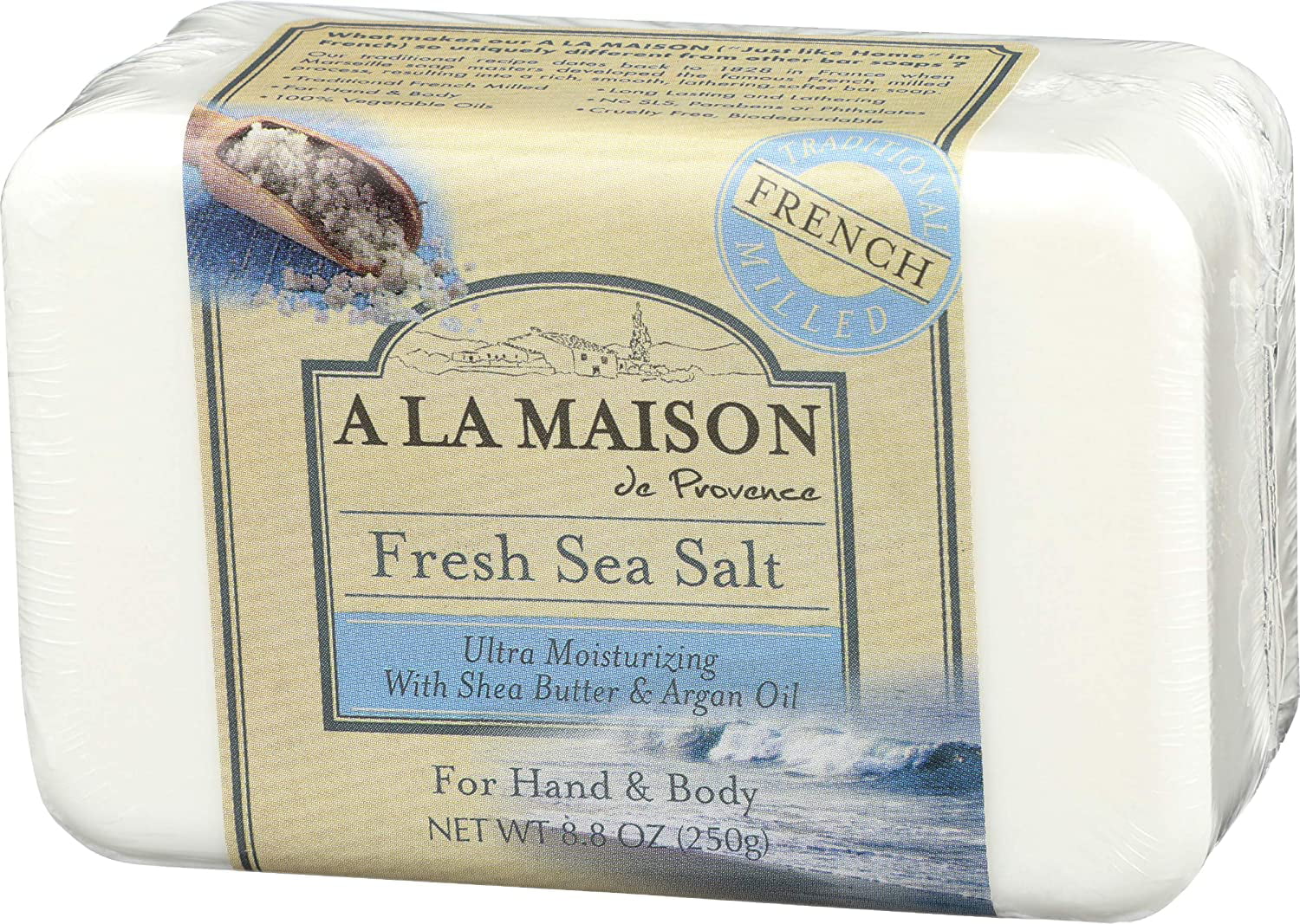 A La Maison Traditional French Milled Ultra Moistu rizing Bar So ap, Fresh Sea Salt - 8.8 Oz, 6 Pack