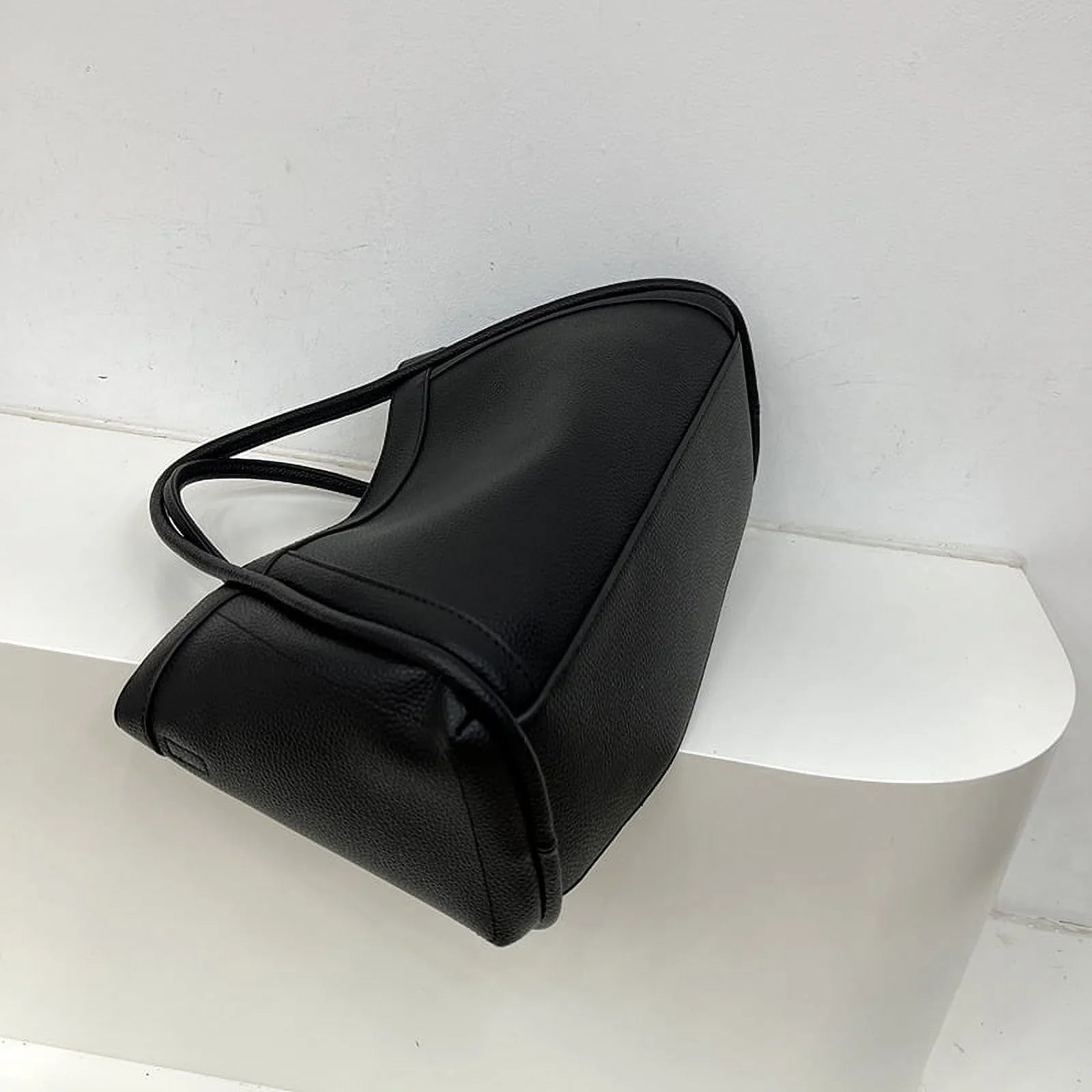 Nvzi Large Capacity Work Vegan Leather Tote Bags,Genuine Leather Shoulder Tote Bag for Women,Slouchy Oversized Bag（Black）