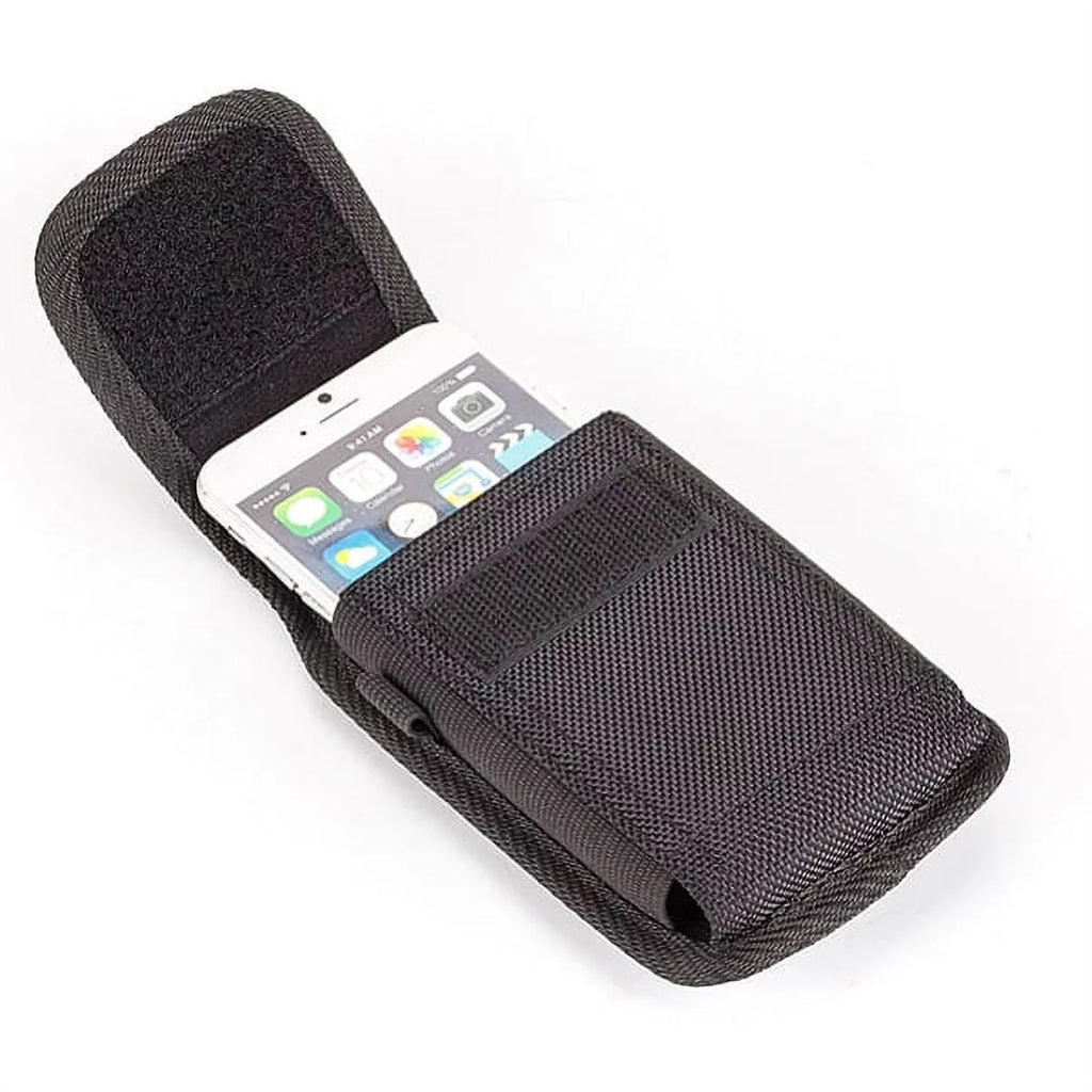 Rugged Durable Canvas Case Holster Metal Belt Clip w Black Type-C Retractable USB Cable Charger Power Wire Sync Y1G for ZTE Axon 9 Pro