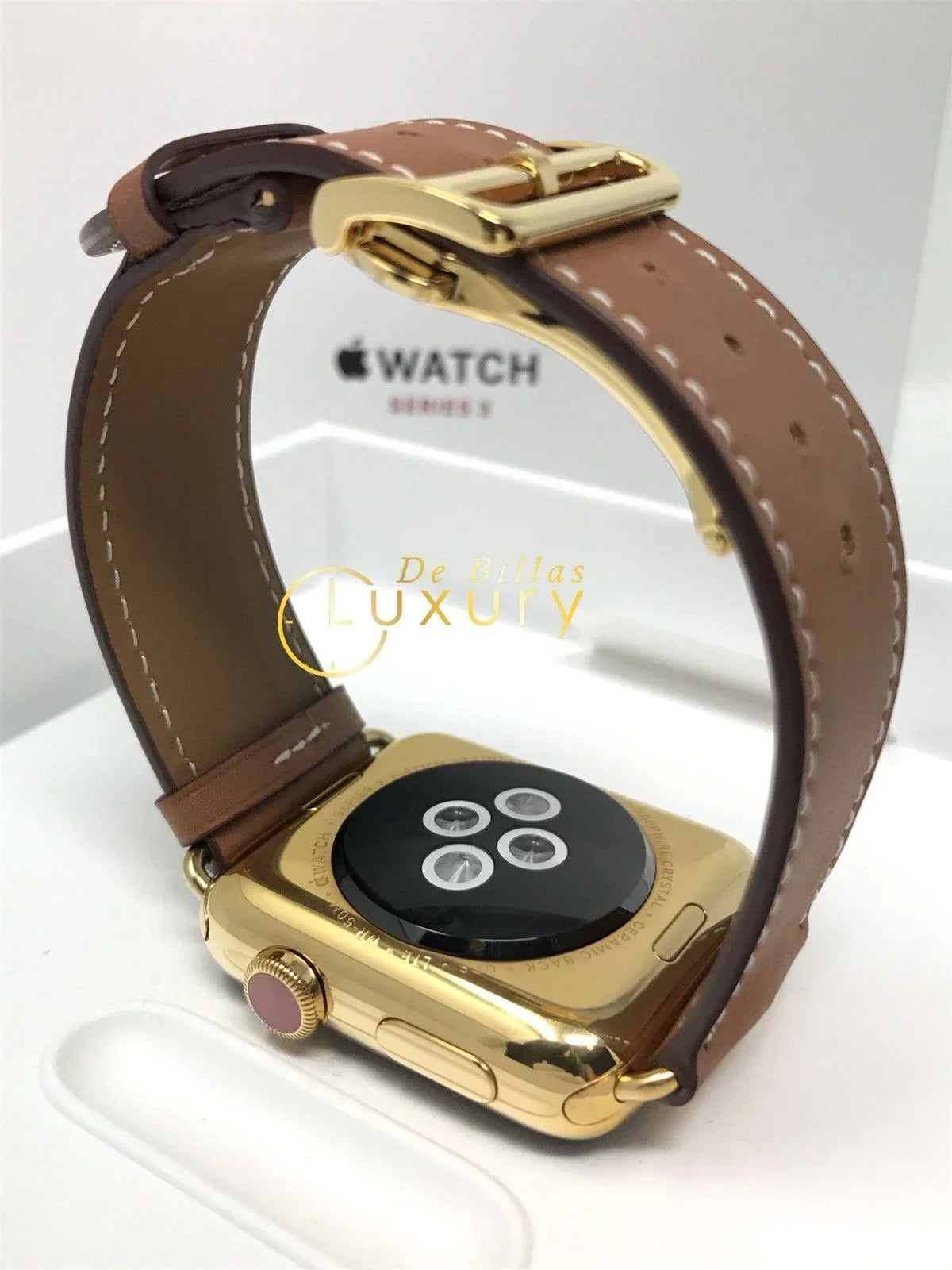 24K Gold 42MM iWatch SERIES 3 Brown Leather Band