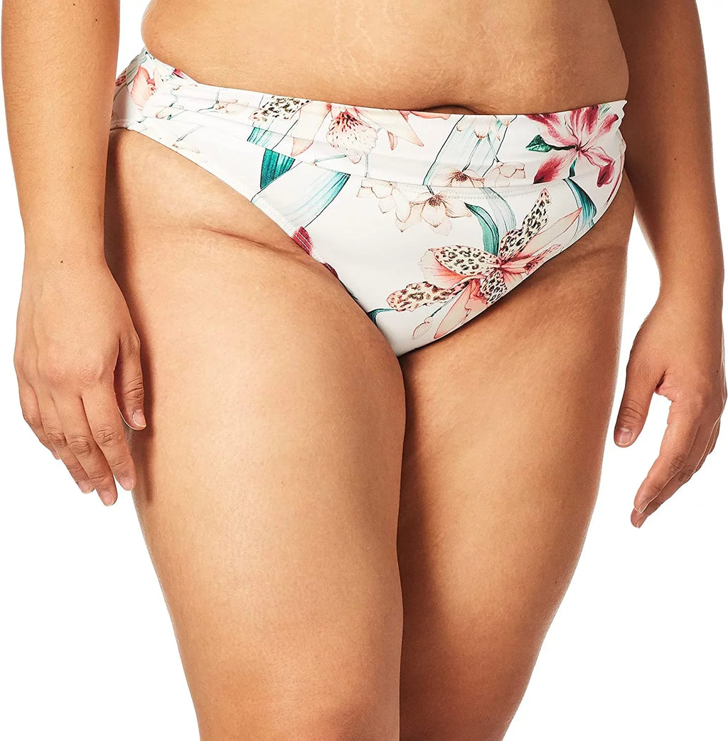 La Blanca Womens Shirred Band Hipster Bikini Swimsuit Bottom 6 White//Flyaway Orchid