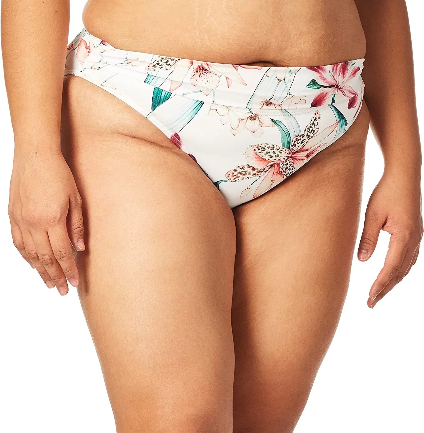 La Blanca Womens Shirred Band Hipster Bikini Swimsuit Bottom 6 White//Flyaway Orchid