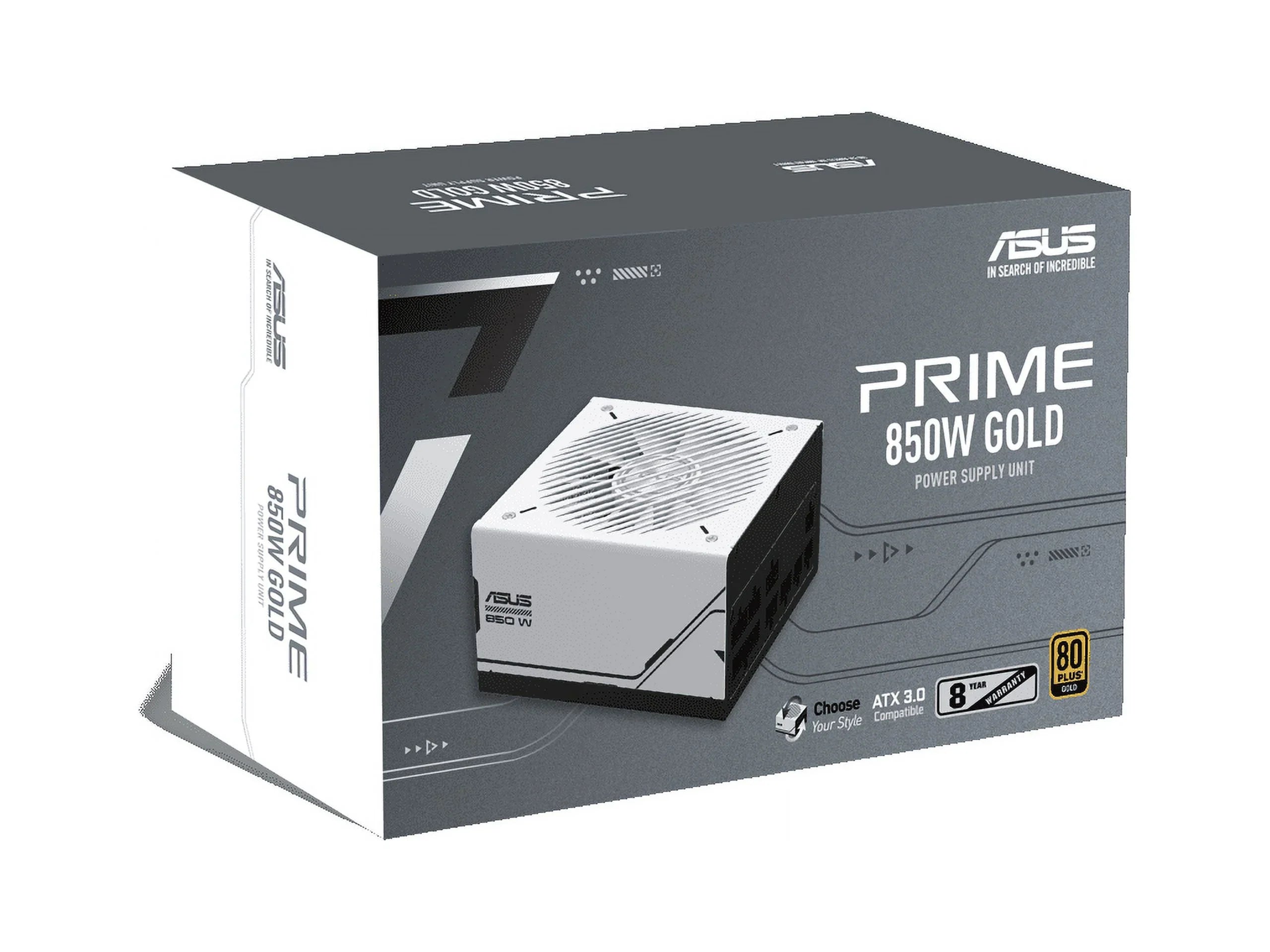 ASUS Prime 850W Gold (850 Watt, ATX 3.0 Compatible, Fully Modular Power Supply, 80+ Gold Certified, Dual Ball Bearings, Two Color Options in One, 8-Year Warranty)