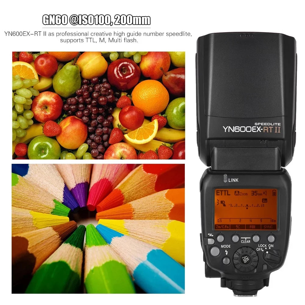 Yongnuo YN600EX-RT II Professional Creative TTL Master Flash Speedlite 2.4G Wireless 18000s HSS GN60 Support Auto/ Manual Zooming for as 600EX-RT YN6000 EX RT II