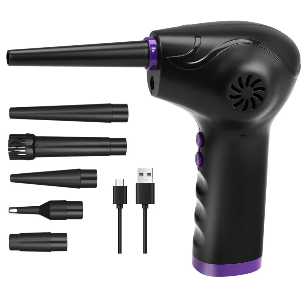 Electric Air Duster, 50000 RPM Strong Power Motor Dust Blower, Compressed Air Duster with 5 Nozzle Tubes, 2-Speed Electric Dust Remover with LED Light for Computer Keyboards