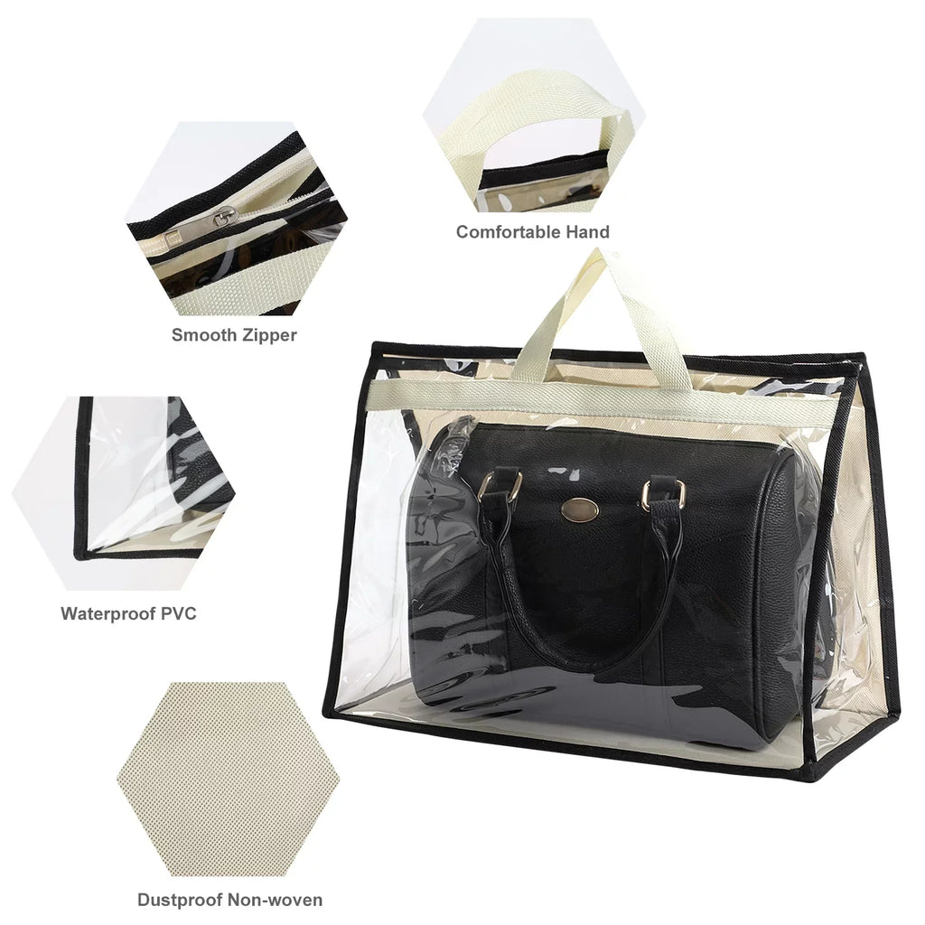 3 Pcs Dust Bags for Handbags, Clear Handbag Storage, Purse Storage Organizer for Closet, Purse Cover Hanging Closet Organizer with Zipper and Handles