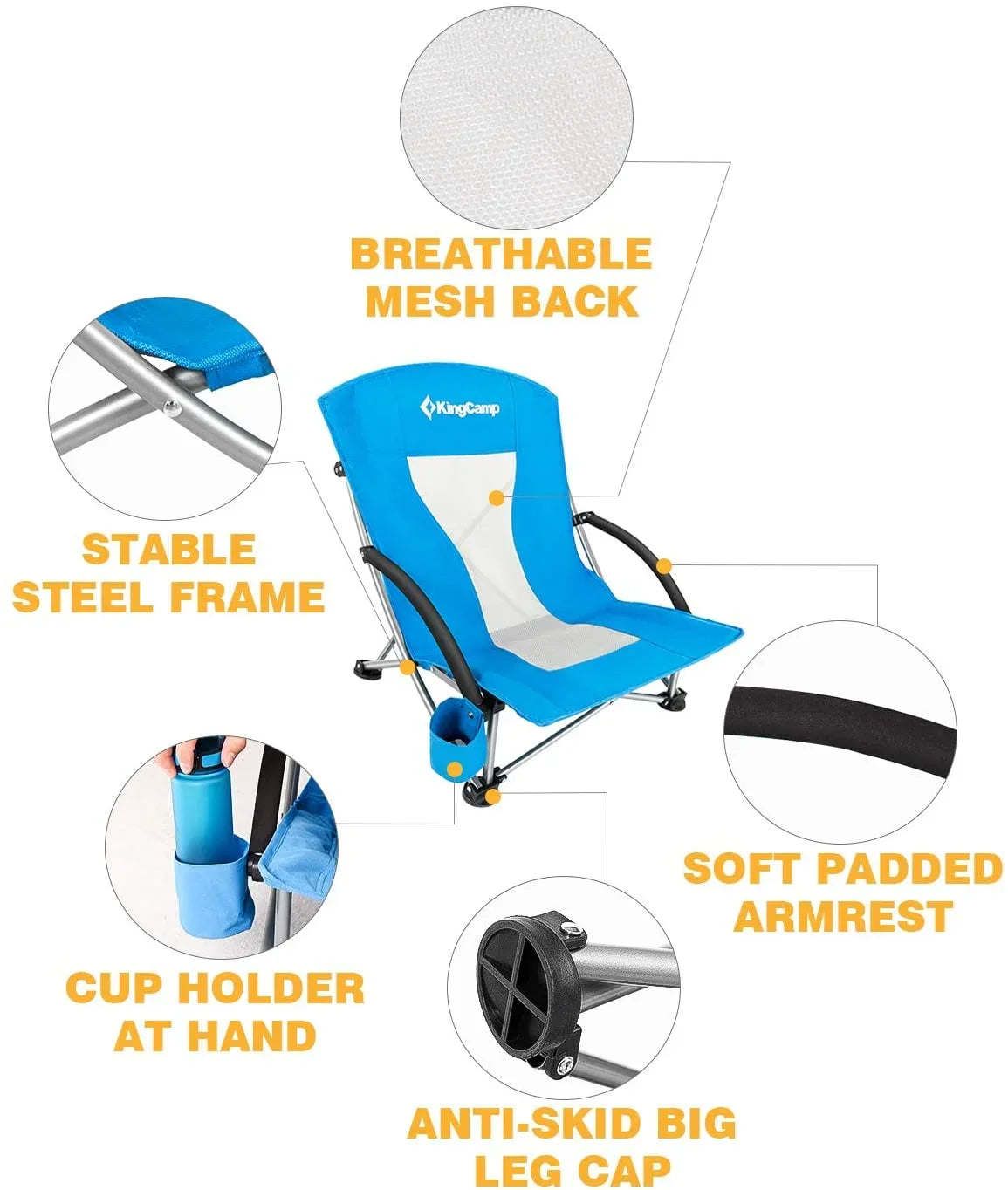 ingCamp Camping High Back Beach Chair Camping Concert Folding Chair, pack of 2