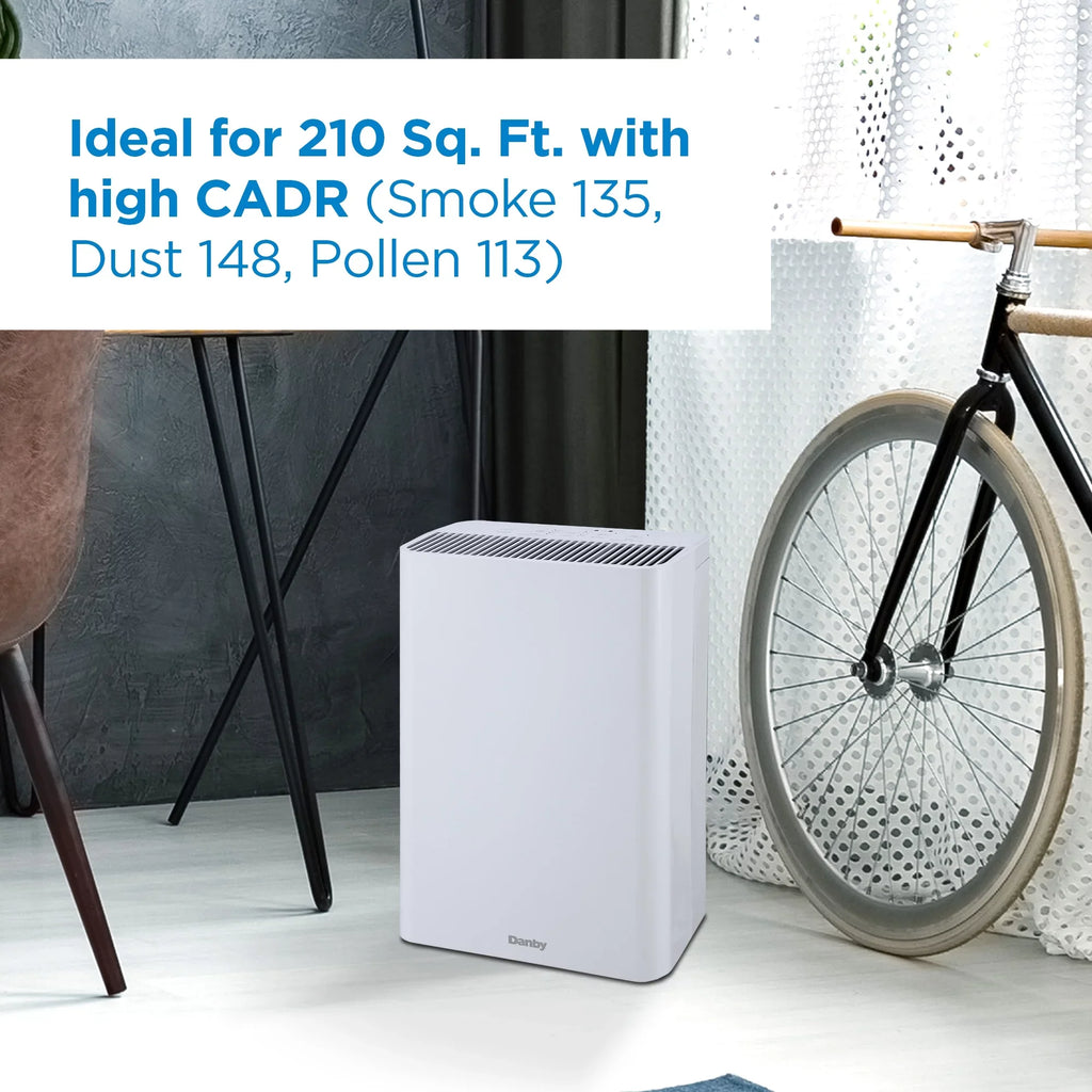 Danby DAP152BAW-I Air Purifier up to 210 sq. ft. in White with True Hepa Filter to reduce smoke and pollutants