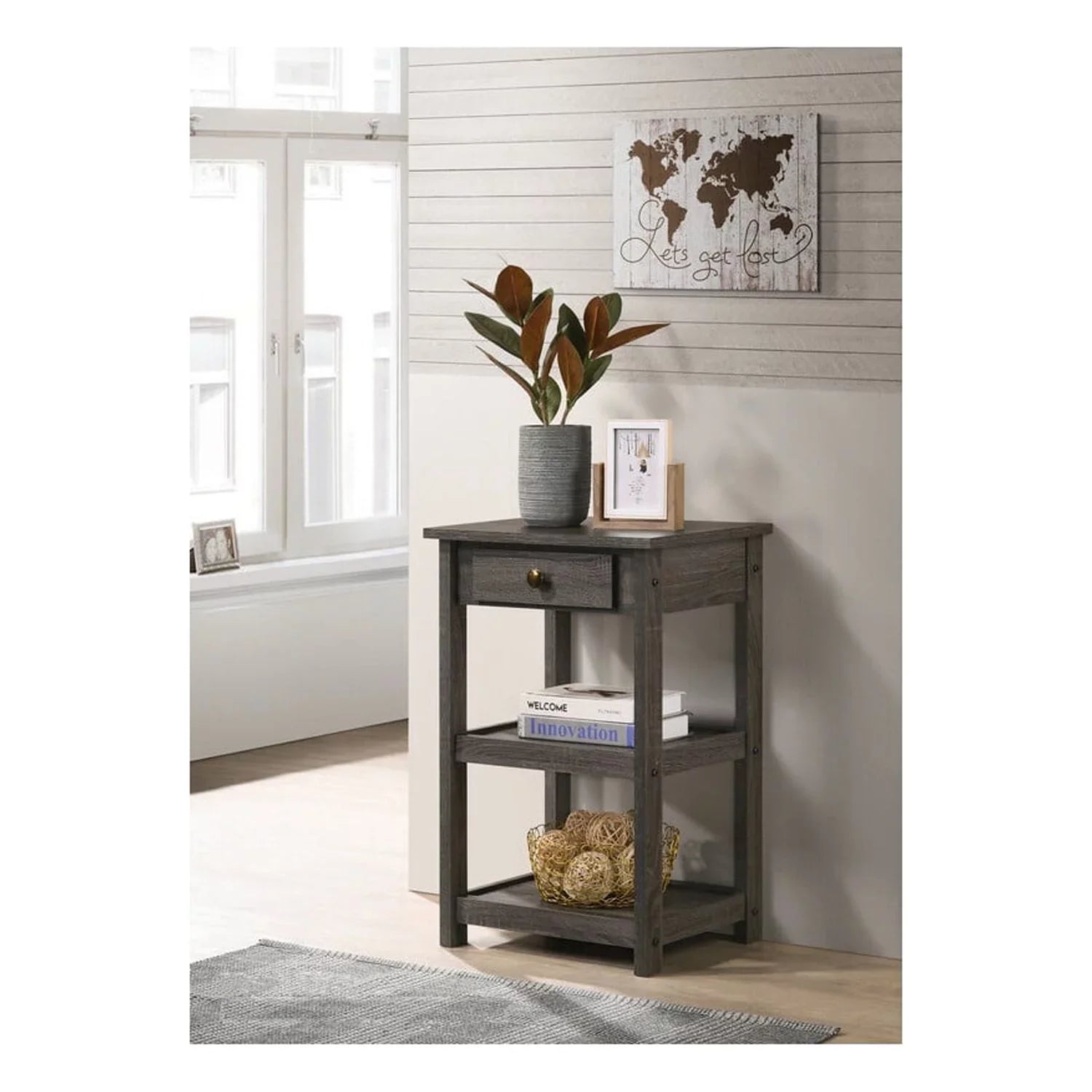 Homestock Art Nouveau Allure Set of 2 Gray Console Table with Drawer and Shelves