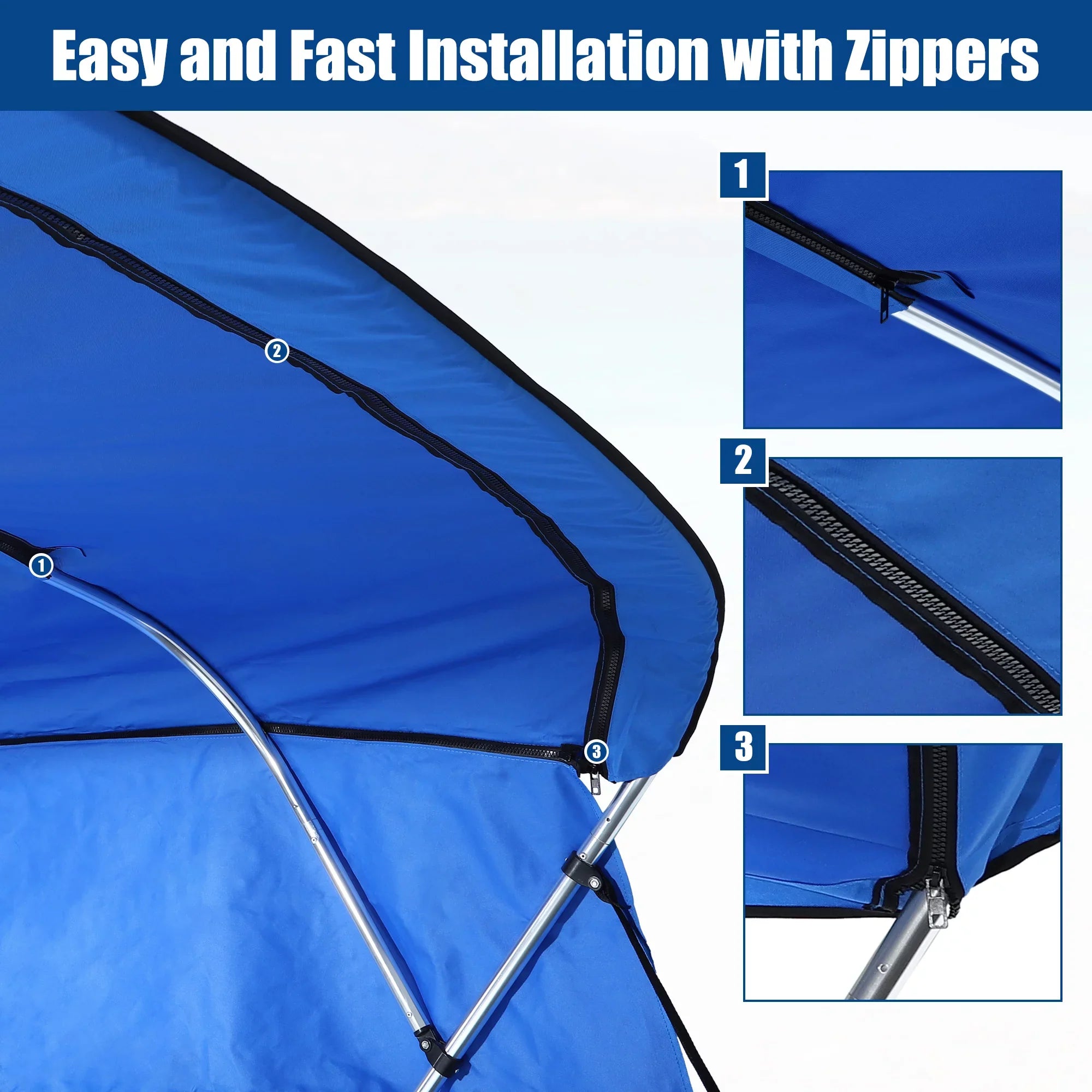 Unique Bargains 600D 4 Bow 8'L x 54"H x 79"-84"W Bimini Top Canvas Cover with Detachable Side Blocks Storage Boot Blue