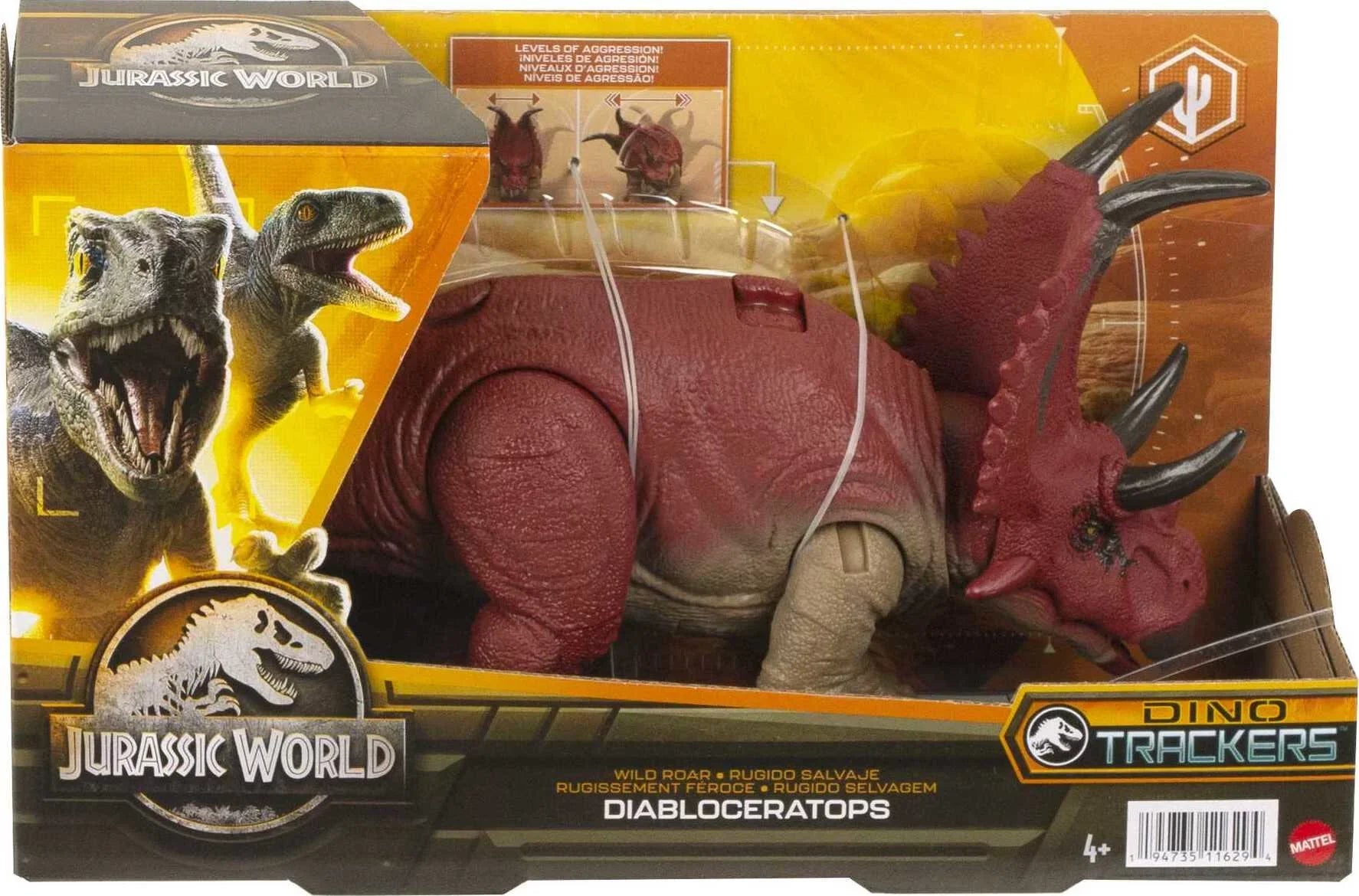 Jurassic World Dominion Wild Roar Diabloceratops Dinosaur Action Figure Toy, Sound & Motion