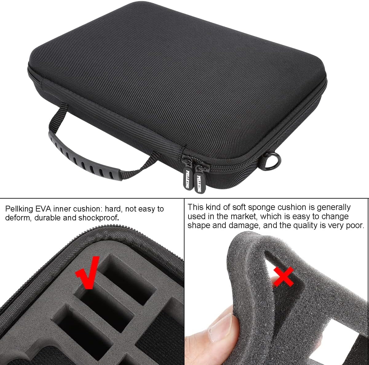 PellKing Large Carrying Surface-Waterproof Case for GoPro 12,11,10,9 Camera,Hard Shell Bag with EVA Liner Compatible
