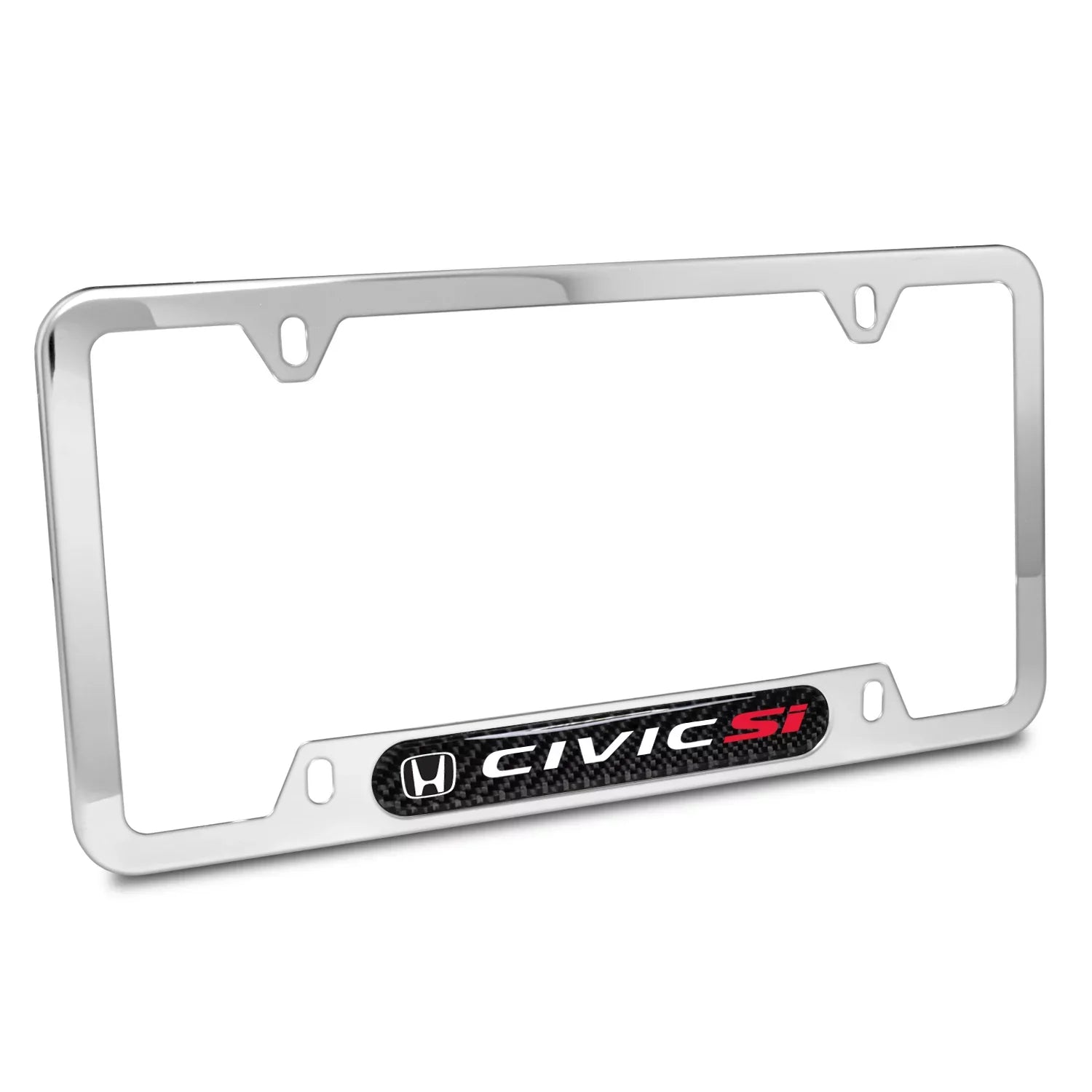 Honda Civic Si Real Carbon Fiber NamepLatitudee Chrome Stainless Steel License Frame