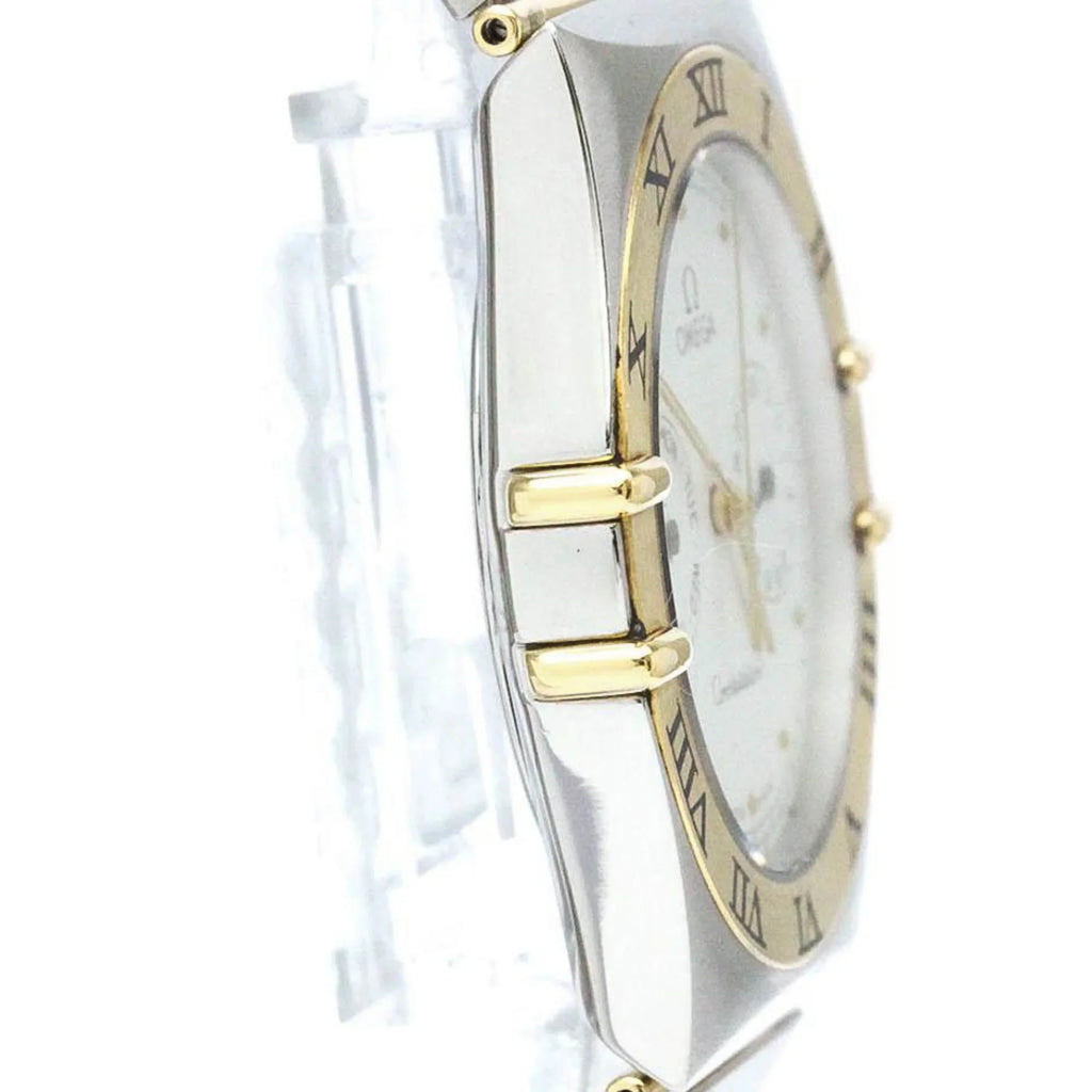 Pre-Owned Polished OMEGA ConstelLatitudeion Day Date 18K Gold Steel Watch 396.1070 BF566004 (Good)