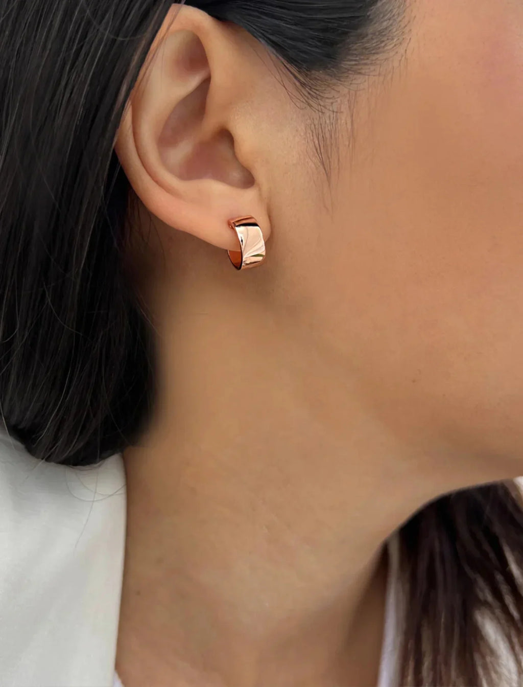 BOSS 18K ROSE GOLD OVER STERLING SILVER CHUBBY MINI HOOP EARRINGS