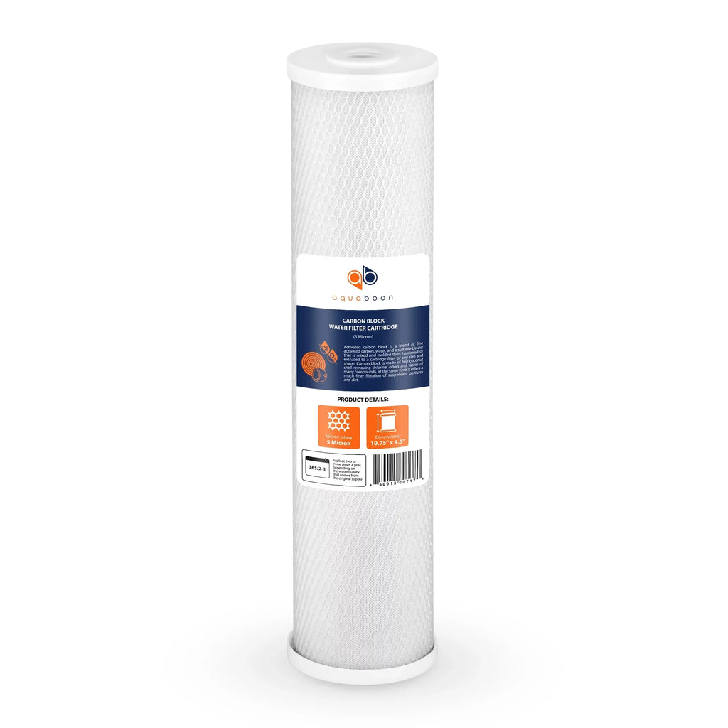 Aquaboon 5 Micron Big Blue 20" x 4.5" GAC, CTO Carbon Block & Sediment Replacement Filter Cartridges Set | 1 set, 3 packs EP20-BB, 2C-20BB, 155358-43, DGD-5005-20