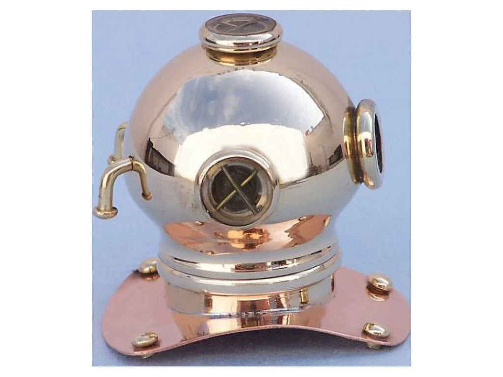 Handcrafted Model Ships  Brass-Copper Diving Helmet Paper Weight 3 in. Decorative Accent