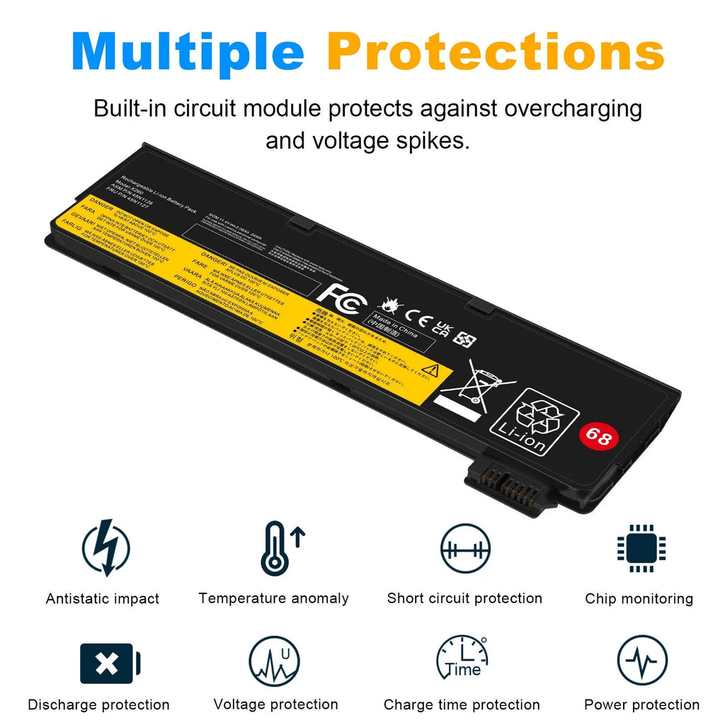 For  ThinkPad X240 T440 T450 X250 X260 T460 Battery 68+ 24Wh