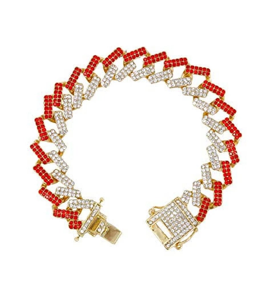 Bling-ed Out Gold Round Luxury Mens Watch w/Bling-ed Out ZZ Link Design Bracelet - L0504RNB ZZ Gold Blood Red