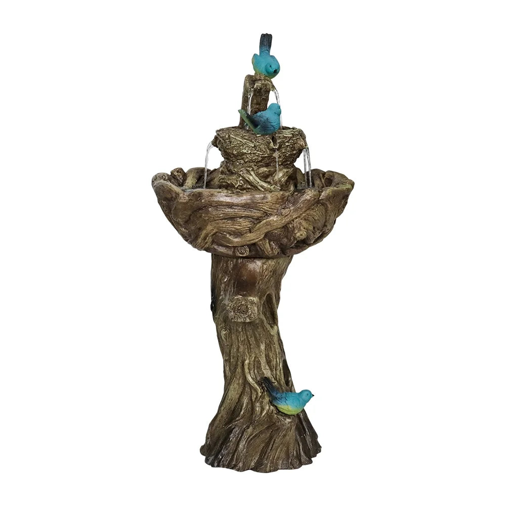 3-Tier Outdoor Water Fountain Bird Bath Patio Fountain Outdoor Stump Like Waterfall Fountain with Birds Decor Freestanding Patio Water Fountain Pump for Garden Yard Patio Porch