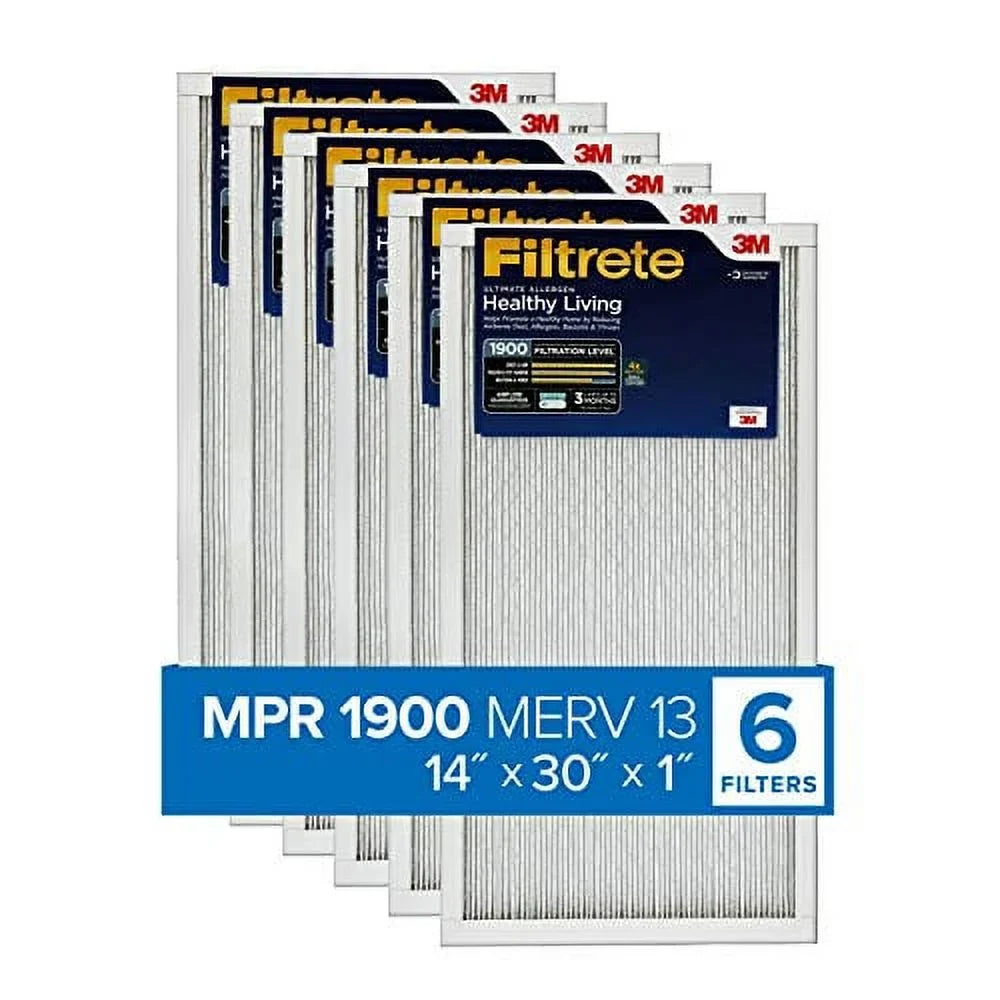 Filtrete 14x30x1, AC Furnace Air Filter, MPR 1900, Healthy Living Ultimate Allergen, 6-Pack (exact dimensions 13.81 x 29.81 x 0.78)