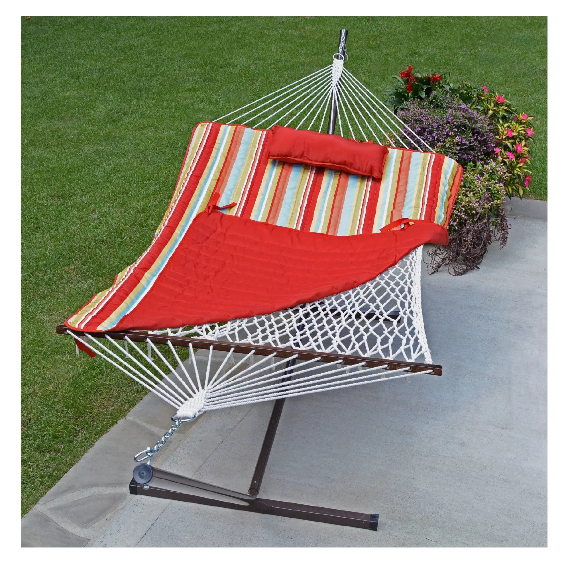 The Hamptons Collection 144" Striped Cotton Soft Comfort Hammock with Frame