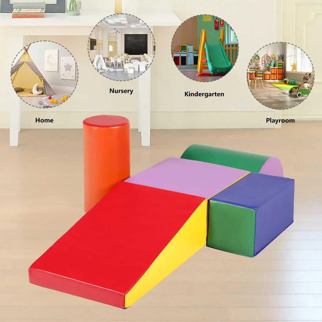 AILEEKISS Climb Foam Blocks for Toddler, 5Pcs Soft Baby Climb and Crawl Toy Set Indoor, Red & Yellow