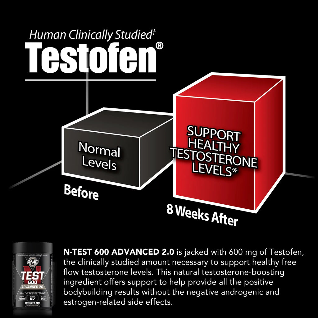 PMD Sports N-Test 600 Advanced Testosterone Booster for Men - Strong and Powerful With Testofen - Training And Bodybuilding - Lean Muscle Growth And Strength Gains - Test Boost (90 Veggie-Caps))