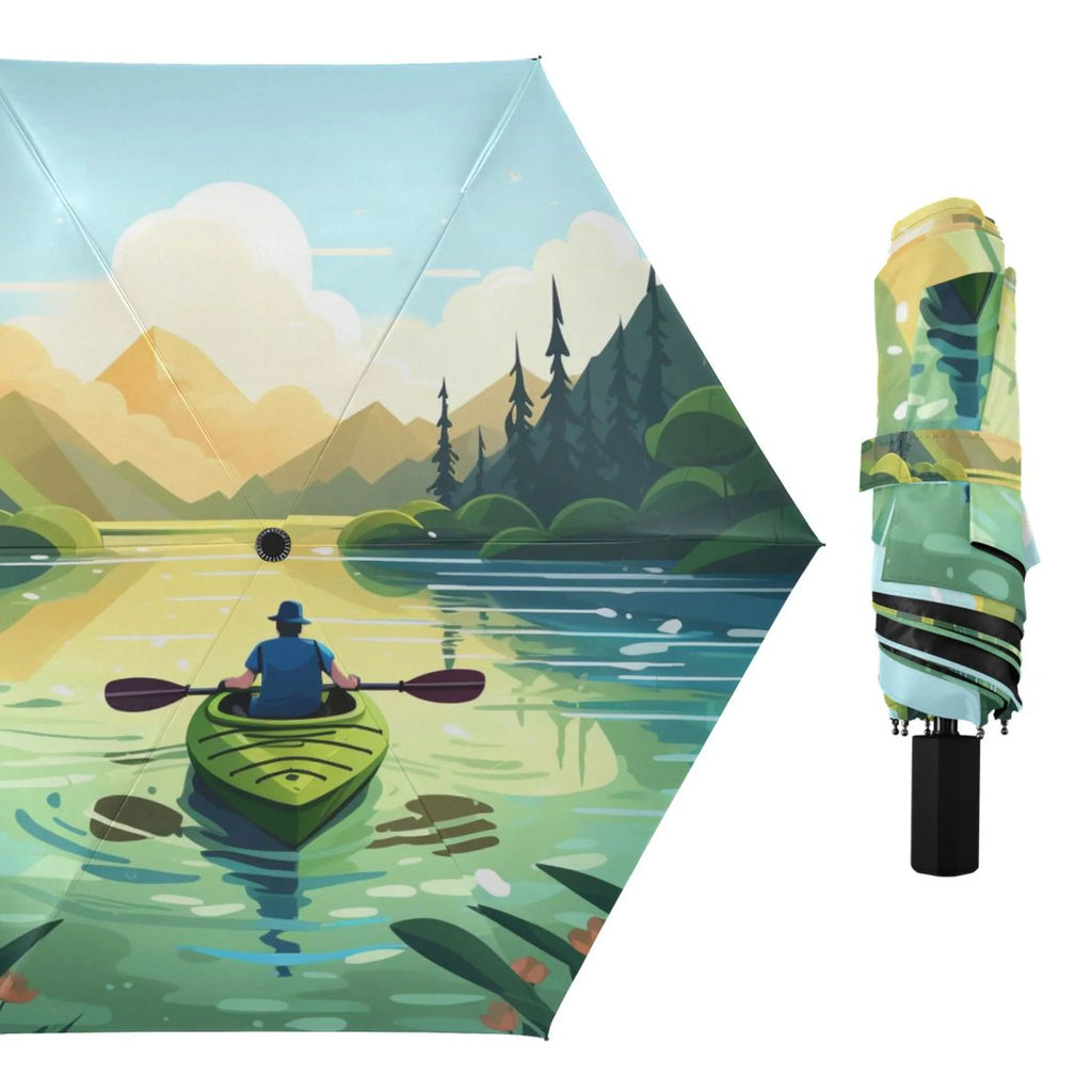 Boating- 101 - To Boating Landscape Compact Folding Umbrella for Rain Windproof Travel Umbrella UPF 50+ Lightweight Packable Arc Size
