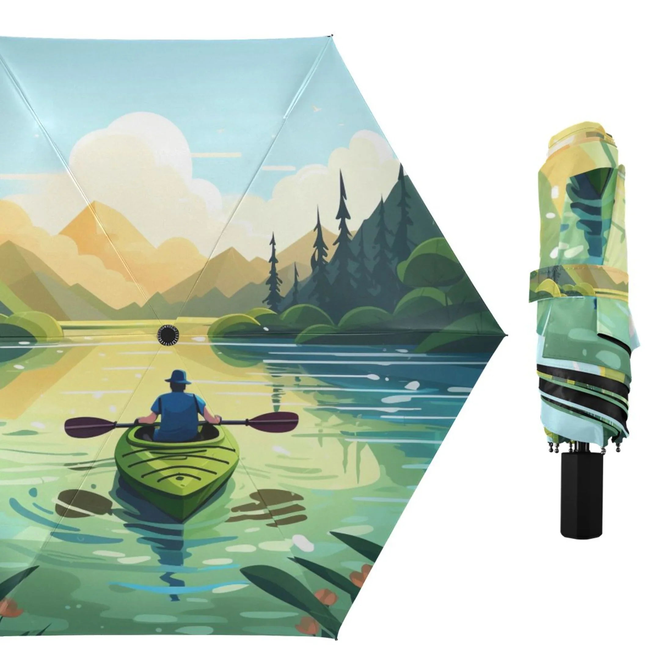 Boating- 101 - To Boating Landscape Compact Folding Umbrella for Rain Windproof Travel Umbrella UPF 50+ Lightweight Packable Arc Size