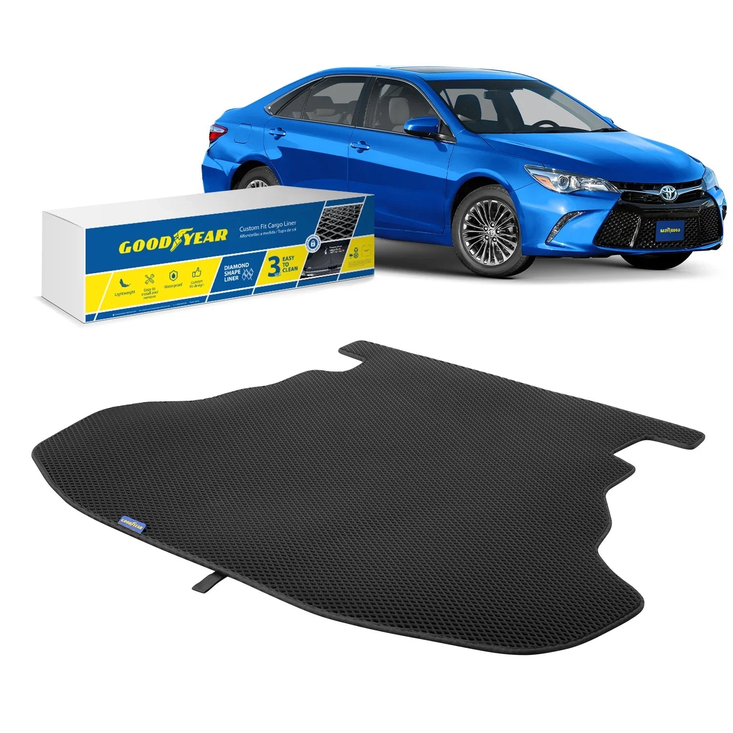 Goodyear Custom Fit Cargo Mat Liner for Toyota Camry 2015-2017 - Heavy Duty Trunk Liner, Dimond Shape, Luggage with Waterproof, Liquid & Dirt Trapping Technology - Anti-Slip Cargo Liner - GY004538